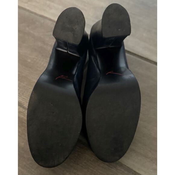 VINTAGE 70'S PATENT LEATHER NAVY PEEK TOE PLATFORMS PUMPS HEELS SZ 6 - Picture 5 of 6